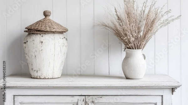 Obraz Elegant White Furniture with Rustic Decor Accents