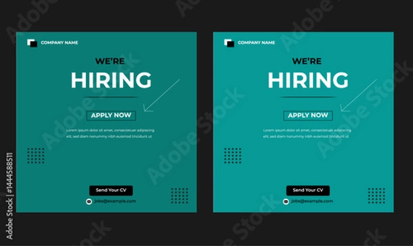 Obraz We are hiring job vacancy social media post or Social Media Square Banner design template, We are hiring job vacancy square web banner design vector.