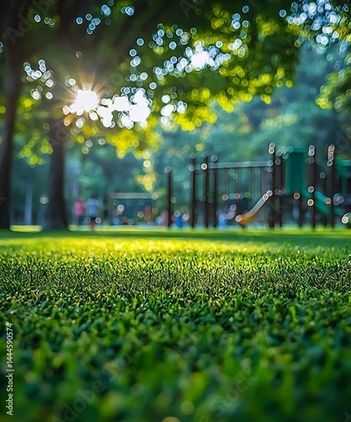 Obraz green lawn with blurred playground scenery