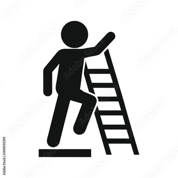 Fototapeta person on a ladder icon of silhouette vector illustration on white background