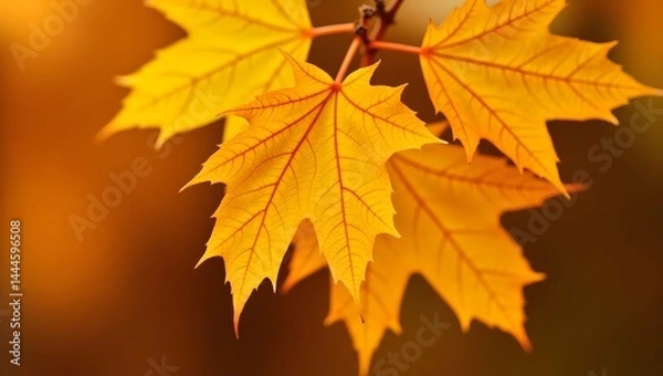 Fototapeta Vibrant yellow and red autumn maple leaves, isolated objects showcasing the colorful foliage of the fall season