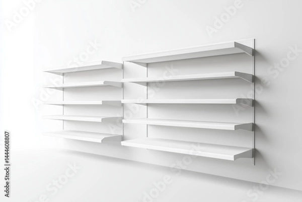 Fototapeta 3d White Empty Product Display For Supermarket With Shelves mock up Isolated on white background. Retail shelf, ,display mockup.