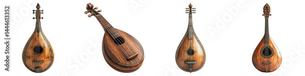 Fototapeta Crafted 3D Collection of Rebab, bowed string instrument, Traditional Musical Instruments Concept, with a simple frame, Transparent PNG background, commercial use