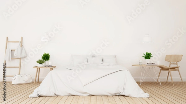 Fototapeta White bedroom or guestroom of hotel minimal design - 3d Rendering