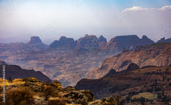 Obraz Landscape of beautiful Semien or Simien Mountains National Park landscape in Northern Ethiopia. Africa wilderness. Mountain hiking concept.