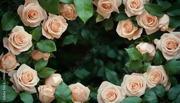 Obraz Delicate peach roses in a circular floral arrangement.