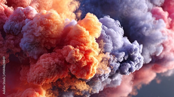 Fototapeta A red and blue sky with clouds in the background collection of clouds with red, blue, yellow, and white