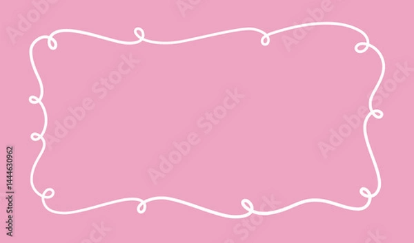 Fototapeta Ribbon bow doodle frame. Hand drawn vintage bow border. Doodle line wedding invite. Cute hand drawn rectangle frame. Decorative valentine card. Vector illustration isolated on pink background.