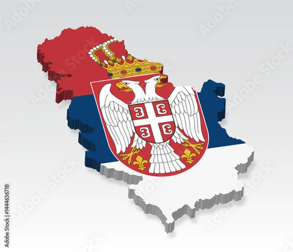 Fototapeta 3D  Serbia map with flag. Three dimensional map of Serbia with shadow. Flag Republic of Serbia  on white background for your design, app, UI.  Stock vector. EPS10. 