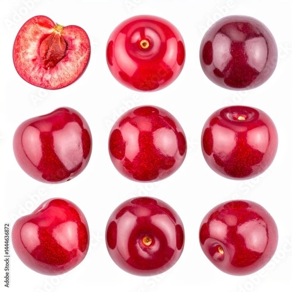 Obraz Fresh Red Plums Collection Display on White Background