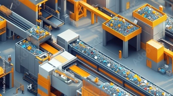 Fototapeta Recycling facility.  High-tech sorting and processing of waste