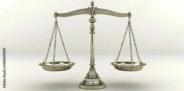 Fototapeta A detailed depiction of a decorative balance scale is presented on a neutral-colored background