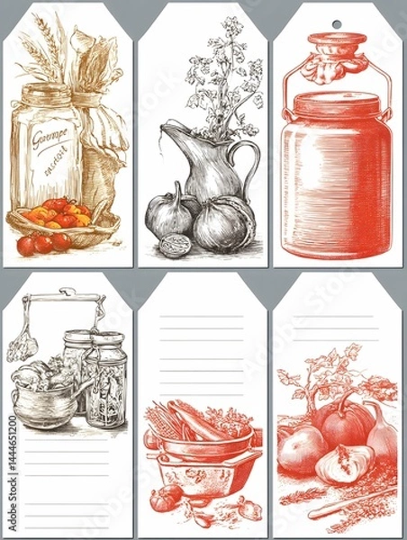 Obraz Farmhouse kitchen label template: a cozy quilt of organization for delightful culinary clutter.