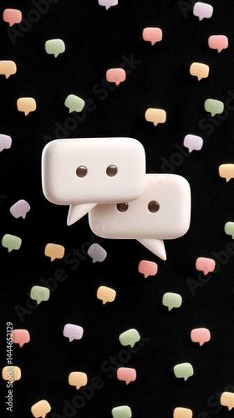 Fototapeta Two speech bubbles on a black background with colorful chat icons