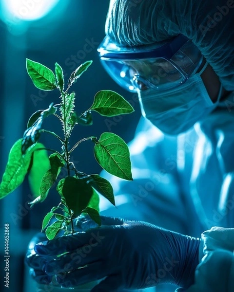 Fototapeta Biotechnological engineer using CRISPR technology to modify crop DNA visualizing the edited crops growing faster and more resilient in a laboratory setting
