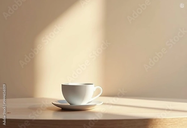 Fototapeta minimalist empty coffee cup elegant tabletop design neutral aesthetic modern home decor serenity, mug, teacup, interior, elegance, drink, brew, furniture