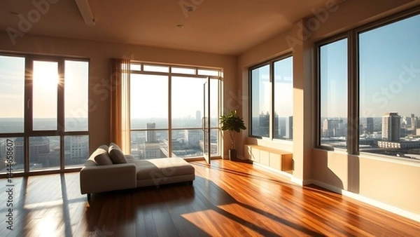 Fototapeta Modern luxury Apartment Living Room Features Comfortable Sofa And Table Yet Inviting Interior Design