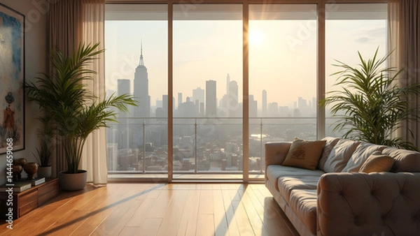 Fototapeta Modern luxury Apartment Living Room Features Comfortable Sofa And Table Yet Inviting Interior Design