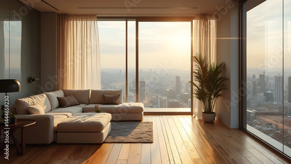 Fototapeta Modern luxury Apartment Living Room Features Comfortable Sofa And Table Yet Inviting Interior Design