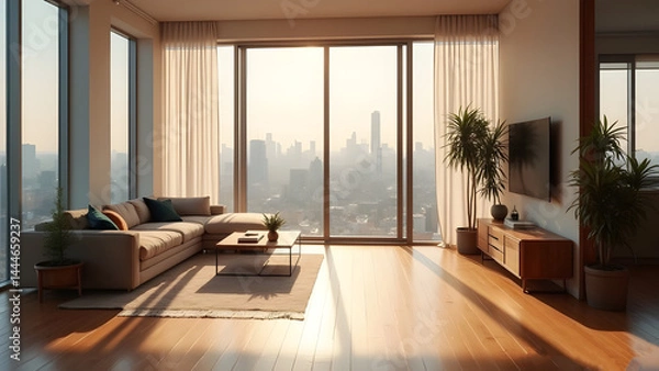 Fototapeta Modern luxury Apartment Living Room Features Comfortable Sofa And Table Yet Inviting Interior Design