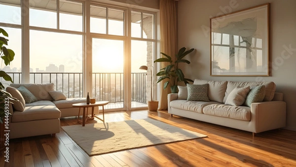 Fototapeta Modern luxury Apartment Living Room Features Comfortable Sofa And Table Yet Inviting Interior Design