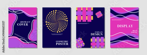Obraz Abstract background template layout design. This is a retro futuristic template design creative vector illustration. navy blue, pink, purple, yellow. For cover, brochure, poster, banner, marketing