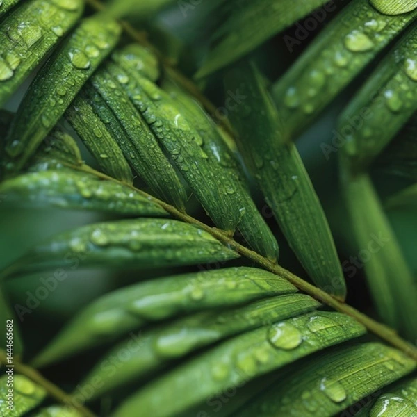 Obraz Vibrant tropical leaves glisten with raindrops creating a seamless pattern of lush greenery perfect for summer decor
