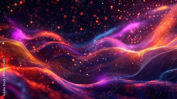 Fototapeta Abstract digital landscape of glowing particles