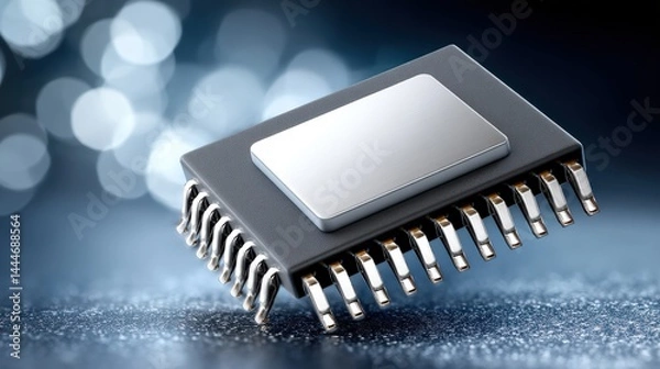 Fototapeta A metallic NFC chip highlighted under studio lights, technical precision