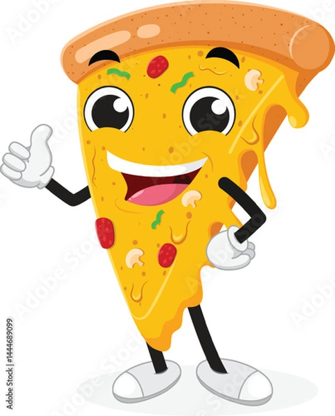 Obraz Pizza Cartoon Character, Suitable for children's books, sticker, and mascot isolated on white backgrounds