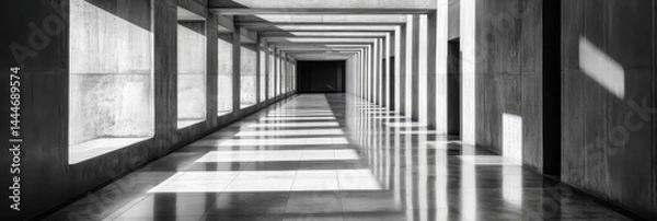 Fototapeta Bright corridor lined with square columns