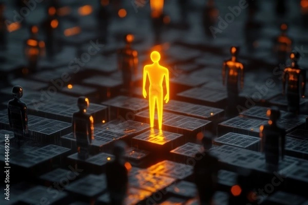 Fototapeta Glowing orange figure stands out in crowd