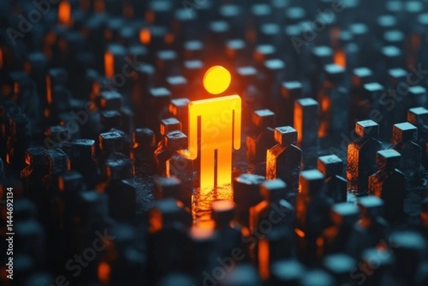 Fototapeta Symbol of uniqueness glowing in a dark crowd