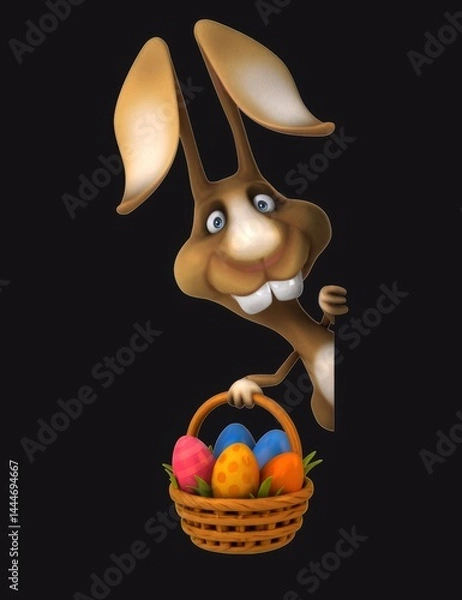 Fototapeta Fun 3D cartoon rabbit with easter eggs