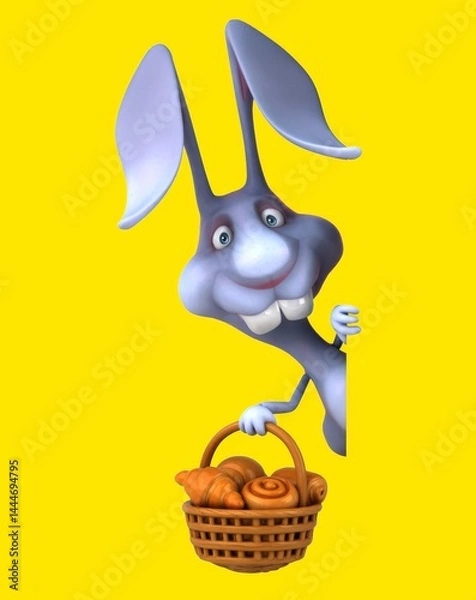 Fototapeta Fun 3D cartoon rabbit with a basket of pastries