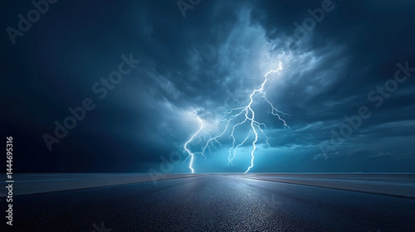 Obraz Dramatic Night Storm with Lightning Striking the Road