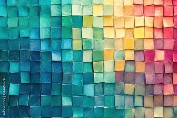 Fototapeta Glossy tile pattern with vibrant rainbow transition