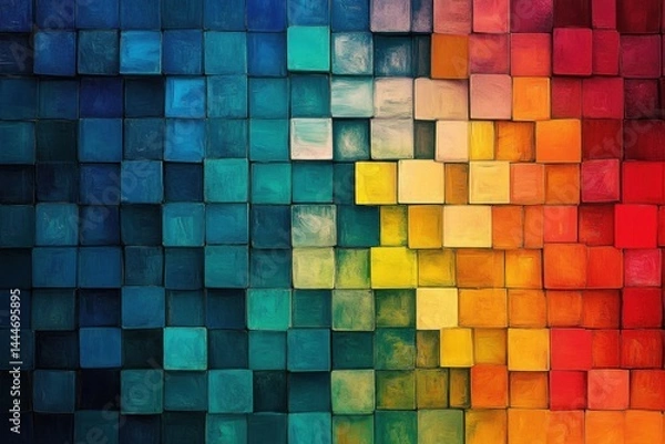 Fototapeta Artistic rainbow mosaic of vivid square tiles
