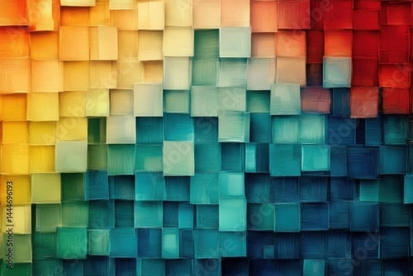 Fototapeta 3D square tiles in warm-to-cool color spectrum