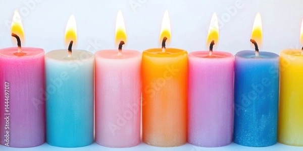 Fototapeta Rainbow candles burning with soft glow