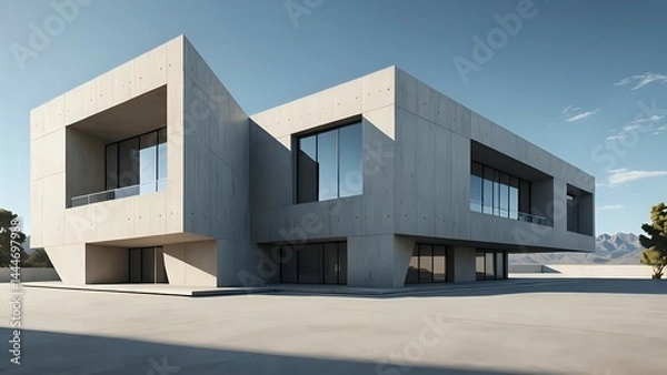 Fototapeta Minimalist Concrete Pavilion with Empty Cement Floor