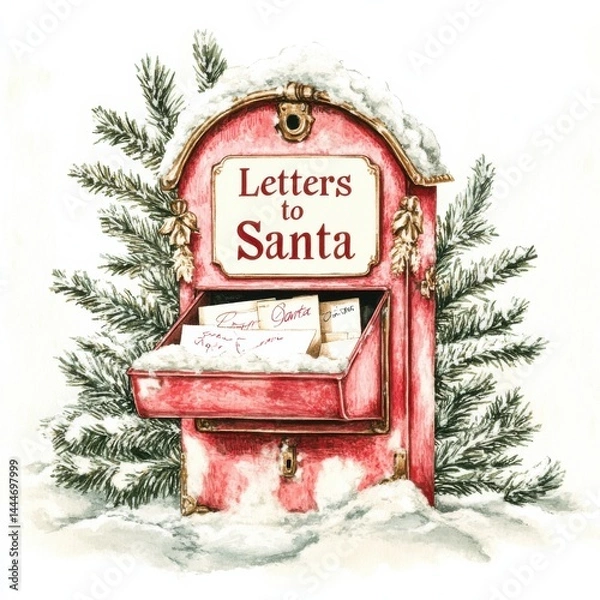 Fototapeta Letters to Santa mailbox with snow and pine