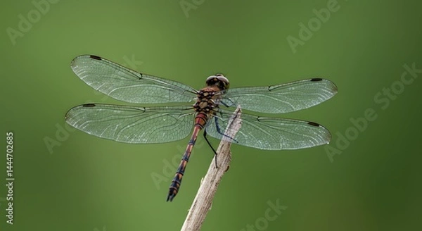Fototapeta Dragonfly on a Twig with Transparent Wings