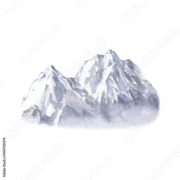 Fototapeta Snow mountain isolated on white background. Watercolor illustration hand drawn with watercolors7