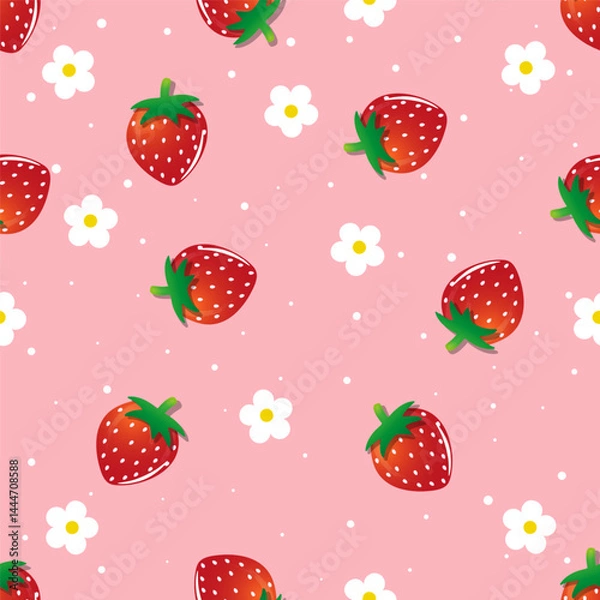 Fototapeta Seamless pattern featuring illustrated strawberries
