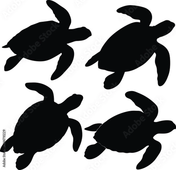 Fototapeta Black and White Silhouettes of Sea Turtles, Minimalist Marine Life Illustration, Repeating Pattern Vector Art, Oceanic Motif with Stylized Wildlife and Bold Contrasting Shapes
