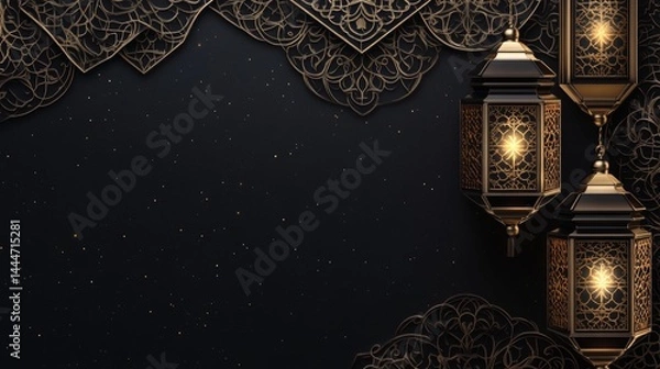 Obraz Luxury Ramadan background with black and gold patterns