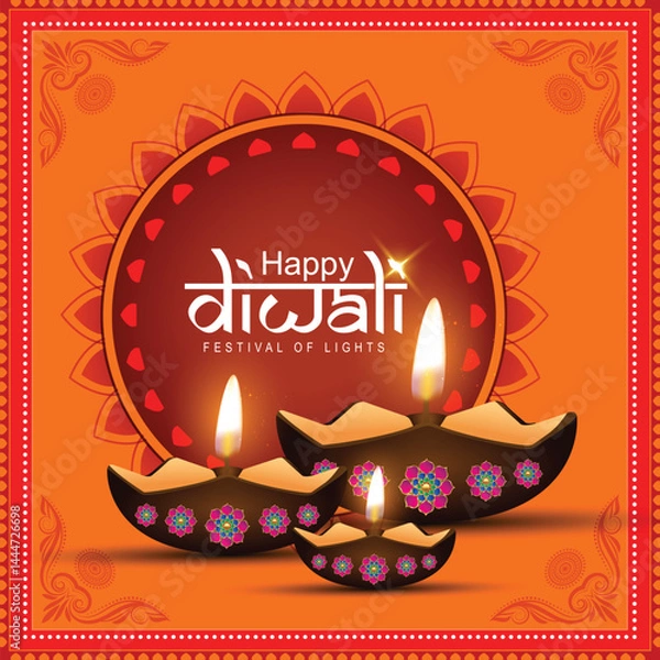 Fototapeta Vector illustration of Happy Diwali social media feed template written Hindi text means happy Diwali
