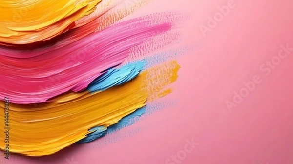 Fototapeta Vibrant Abstract Expression of Colorful Paint Strokes on Soft Pink Canvas Evoking Artistic Imagination