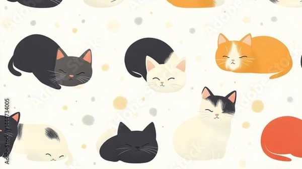 Obraz Charming and Whimsical Pattern of Playful Cats in Various Poses Creating a Joyful Atmosphere of Fun